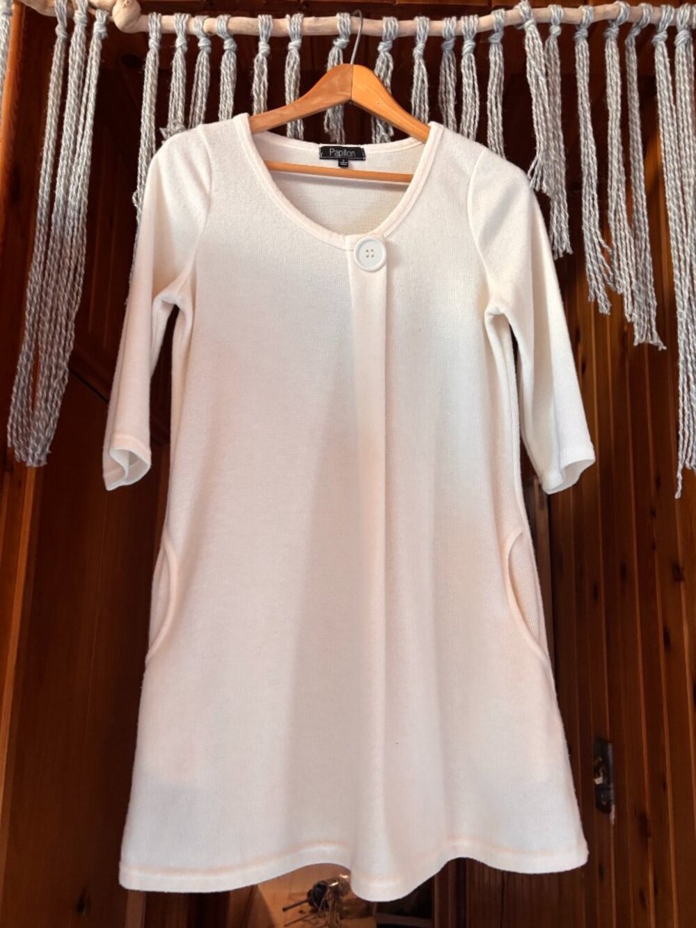 Knit White Dress with Pockets